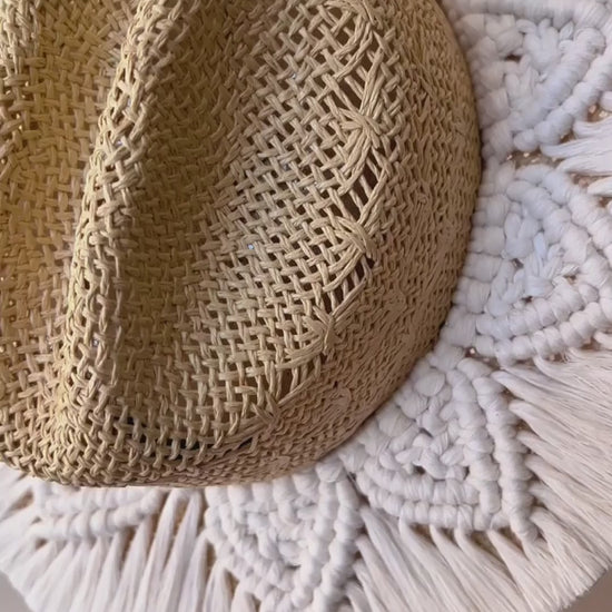 Sombrero artesanal Mandala de yute refinado con toquilla tejida a mano - Horma americana - STELLINA