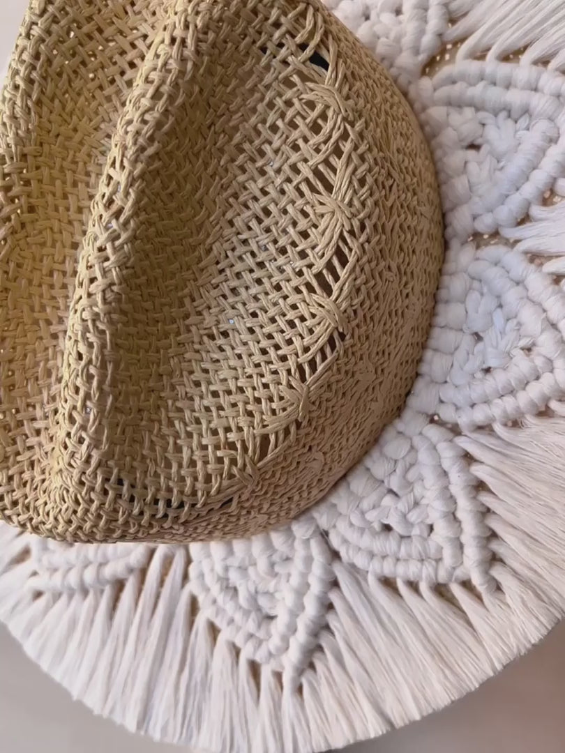 Sombrero artesanal Mandala de yute refinado con toquilla tejida a mano - Horma americana - STELLINA